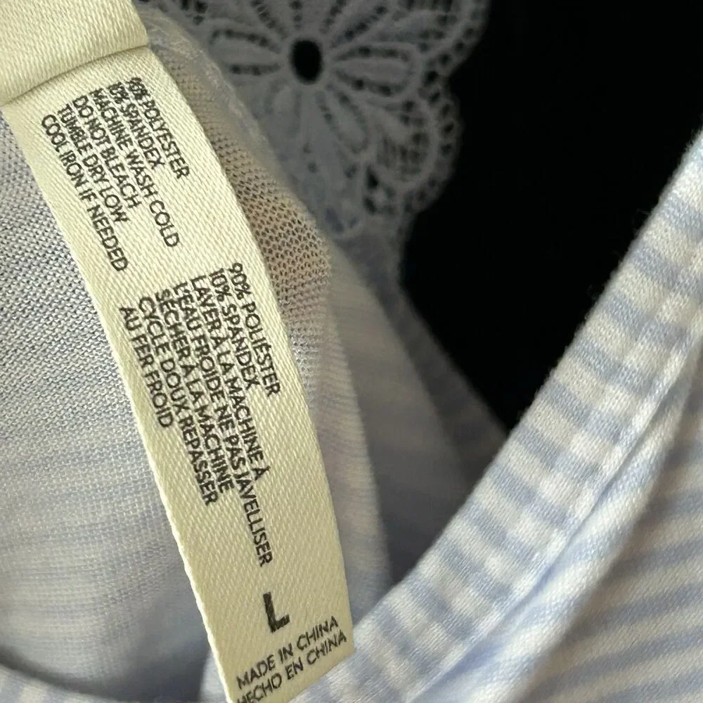 Laura Ashley Nightgown Dress Size Large Blue White Stripe Lace Back Cottagecore - Picture 6 of 9